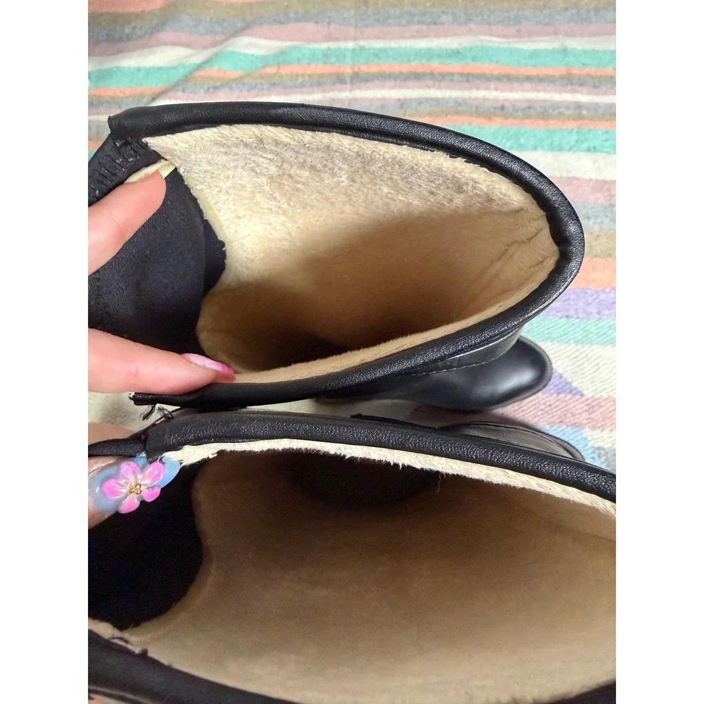Däv Black Fleece Lined Equestrian Riding Rain Boots Size 6 Waterproof Tall Boots